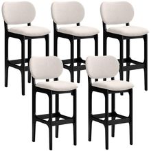 Kit 5 Banquetas Alta Bar Cozinha Sala Jantar Fixa Betta L02 Preto Linho Cru - Lyam Decor