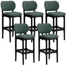 Kit 5 Banquetas Alta Bar Cozinha Sala Jantar Fixa Betta L02 Preto Linho Verde Musgo - Lyam Decor