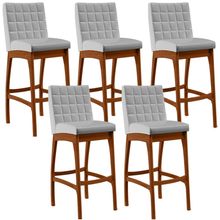 Kit 05 Banquetas Altas Para Cozinha Sala de Jantar Fixa Mila L02 Facto Cinza Metalizado - Lyam Decor