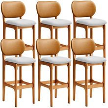 Kit 6 Banquetas Alta Bar Cozinha Jantar Betta L02 Imbuia Couríssimo Whisky Linho Cinza - Lyam Decor