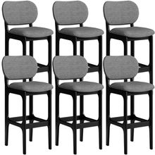 Kit 6 Banquetas Alta Bar Cozinha Sala Jantar Fixa Betta L02 Preto Linho Cinza Escuro - Lyam Decor