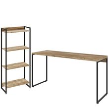 Kit Escritório Estante Areta 4 Prateleiras Mesa Industrial Aspen 150cm C01 Carvalho - Lyam Decor