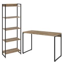 Kit Escritório Estante Areta 5 Prateleiras Mesa Industrial Aspen 120cm C01 Carvalho - Lyam Decor
