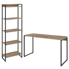 Kit Escritório Estante Areta 5 Prateleiras Mesa Industrial Aspen 135cm C01 Carvalho - Lyam Decor