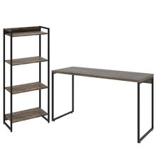 Kit Estante Areta 4 Prateleiras com Mesa Industrial Aspen 135cm C01 Carvalho Dark - Lyam Decor
