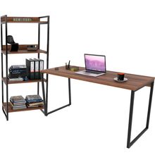 Kit Mesa Para Escritório com Estante 4 Prateleiras Industrial Form C01 150 cm Nogal - Lyam Decor