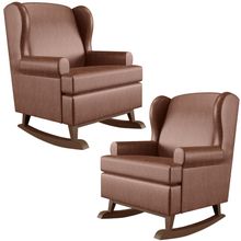 Kit 2 Poltronas De Amamentação Com Balanço Malu Base De Madeira P02 Couríssimo Marrom - Lyam Decor