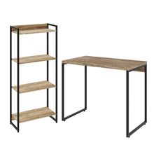 Kit Para Escritório Estante Areta 4 Prateleiras Mesa Industrial Aspen 90cm C01 Carvalho - Lyam Decor