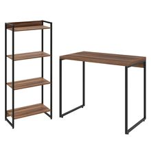 Kit Para Escritório Estante Areta 4 Prateleiras Mesa Industrial Aspen 90cm C01 Nogal - Lyam Decor