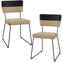 Kit 02 Cadeiras Decorativas Allana L02 Faixa Corano Preto Linho Bege Escuro - Lyam Decor