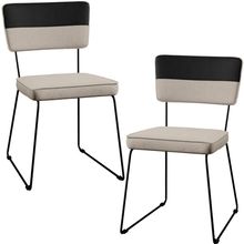 Kit 02 Cadeiras Decorativas Estofada Allana L02 Faixa Corano Preto Linho Bege - Lyam Decor