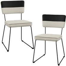 Kit 02 Cadeiras Decorativas Estofada Allana L02 Faixa Corano Preto Linho Champagne - Lyam Decor