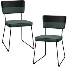 Kit 02 Cadeiras Decorativas Estofada Allana L02 Faixa Corano Preto Linho Verde Musgo - Lyam Decor