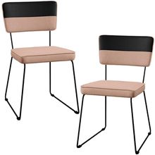Kit 02 Cadeiras Decorativas Estofada Allana L02 Faixa Corano Preto Linho Rosê - Lyam Decor