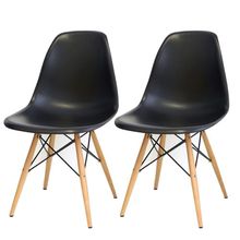 Kit 02 Cadeiras Decorativas Eiffel Charles Eames F03 Preto com Pés de Madeira - Lyam Decor