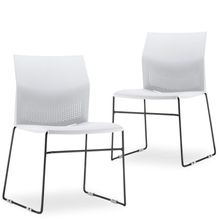 Kit 02 Cadeiras Fixa Base Preta Empilhável Connect F02 Branco - Lyam Decor