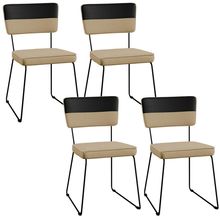 Kit 04 Cadeiras Decorativas Base De Aço Allana L02 Corano Preto Linho Bege Escuro - Lyam Decor