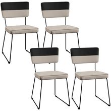 Kit 04 Cadeiras Decorativas Estofada Allana L02 Faixa Corano Preto Linho Bege - Lyam Decor