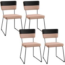 Kit 04 Cadeiras Decorativas Estofada Allana L02 Faixa Corano Preto Linho Rosê - Lyam Decor