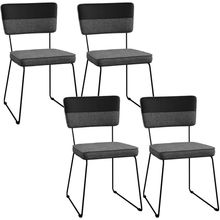 Kit 04 Cadeiras Decorativas Estofada Base Aço Allana L02 Faixa Corano Preto Linho Cinza - Lyam Decor