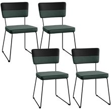 Kit 04 Cadeiras Decorativas Estofada Allana L02 Faixa Corano Preto Linho Verde Musgo - Lyam Decor