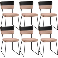 Kit 06 Cadeiras Decorativas Estofada Allana L02 Faixa Corano Preto Linho Rosê - Lyam Decor