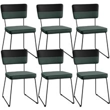 Kit 06 Cadeiras Decorativas Estofada Allana L02 Faixa Corano Preto Linho Verde Musgo - Lyam Decor