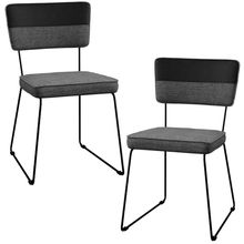 Kit 2 Cadeiras Decorativas Estofada Allana L02 Faixa Corano Preto Linho Cinza Escuro - Lyam Decor