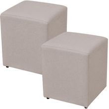 Kit 02 Puffs Quadrado L02 Decorativo Sala de Estar Linho Bege - Lyam Decor