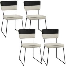 Kit 04 Cadeiras Decorativas Estofada Allana L02 Faixa Corano Preto Linho Champagne - Lyam Decor