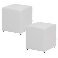 Kit 02 Puffs Quadrado L02 Decorativo Corino Branco - Lyam Decor