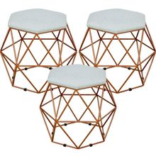 Kit 03 Puffs Decorativo Aramado Bronze Six L02 Linho Cinza - Lyam Decor