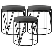 Kit 03 Puffs Decorativo Aramado Preto Zaya L02 Suede Cinza - Lyam Decor