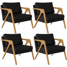 Kit 04 Poltrona Decorativa Para Sala Pietra Estrutura De Madeira L02 Corano Preto - Lyam Decor
