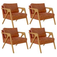 Kit 04 Poltronas Decorativa Para Sala Pietra Estrutura De Madeira L02 Couríssimo Camel - Lyam Decor