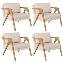 Kit 04 Poltronas Decorativas Para Sala Estar Pietra Estrutura De Madeira L02 Suede Bege - Lyam Decor