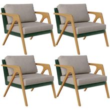 Kit 04 Poltronas Decorativas Sala Estar Pietra L02 Facto Verde Musgo Linho Bege - Lyam Decor