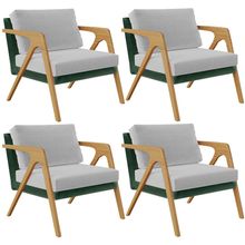 Kit 04 Poltronas Decorativas Sala Estar Pietra L02 Facto Verde Musgo Linho Cinza - Lyam Decor