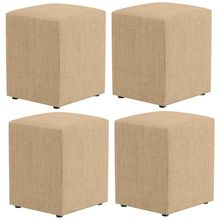 Kit 04 Puffs Quadrado L02 Decorativo Linho Bege Escuro - Lyam Decor