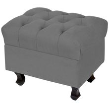 Puff París Luis Xv L02 Capitone Suede Cinza Pés Madeira - Lyam Decor