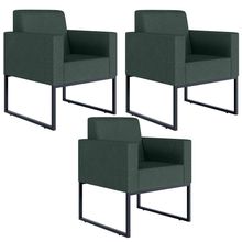 Kit 03 Poltronas Decorativa Sala Recepção Base Fixa De Metal Helô L02 Linho Verde Musgo - Lyam Decor