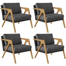 Kit 04 Poltronas Decorativas Sala Estar Pietra L02 Couríssimo Preto Linho Cinza Escuro - Lyam Decor