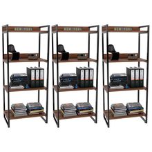 Kit 03 Estantes com 4 Prateleiras Escritório Estilo Industrial Form C01 146x60 cm Nogal - Lyam Decor