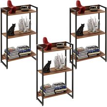 Kit 3 Estantes Multiuso Escritório Industrial 3 Prateleiras Areta 104x60cm C01 Nogal - Lyam Decor