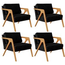 Kit 4 Poltronas Decorativa Para Sala Estar Pietra Estrutura De Madeira L02 Linho Chumbo - Lyam Decor