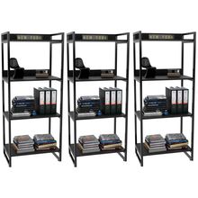 Kit 03 Estantes 4 Prateleiras Escritório Estilo Industrial Form C01 146x60cm Preto Onix - Lyam Decor