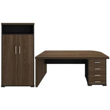 Kit Mesa Para Escritório 4 Gavetas LD 180cm E Armário Atria Executiva A02 Charuto Preto - Lyam Decor