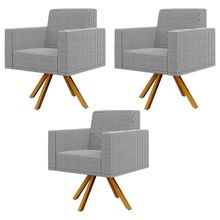 Kit 03 Poltronas Decorativa Base Giratória de Madeira Helô L02 Pied Poule - Lyam Decor