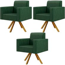 Kit 03 Poltronas Decorativa Base Giratória de Madeira Helô L02 Facto Verde Musgo - Lyam Decor