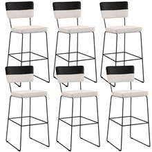 Kit 06 Banquetas Altas Sala De Jantar Allana L02 Faixa Corano Preto Linho Cru - Lyam Decor